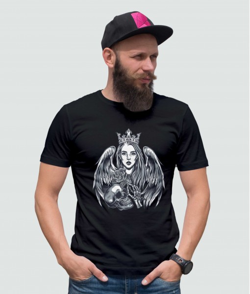 Мъжка тениска с щампа Готика Queen angel and skull - TShirtArtShop.com